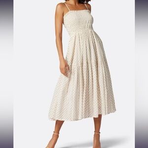 Joie Lesse Midi‎ Dress in Porcelain Multi White Size Large Smocked